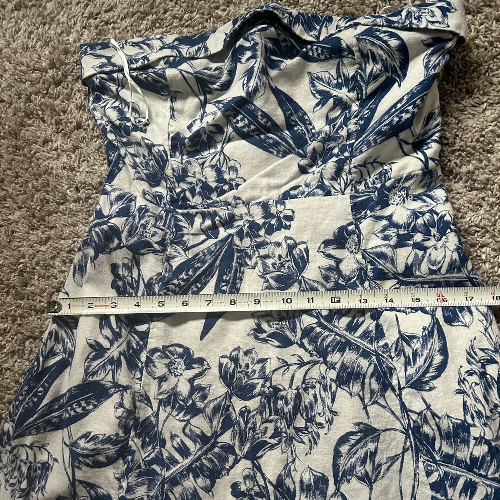 Abercrombie & Fitch White Strapless Midi Dress with Blue Floral Print - Picture 9 of 10